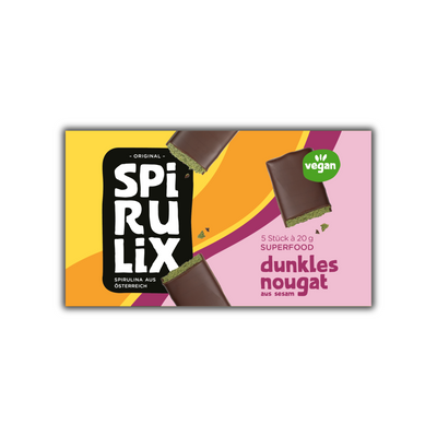 Dunkles Nougat aus Hanf mit Spirulina