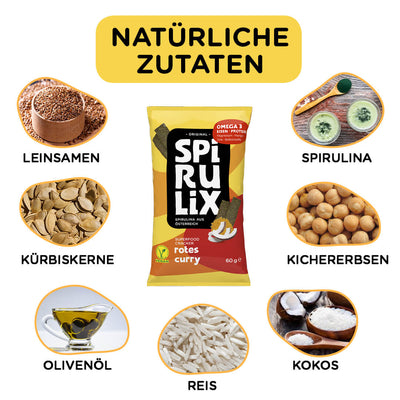 Gesunde Chips mit Zutaten wie Spirulina Sesam Kokos und Leinsamen